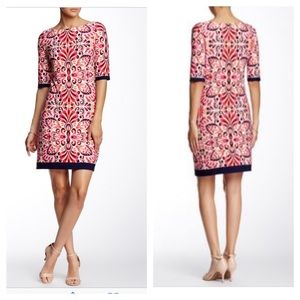 Floral Shift Dress pink Navy Trim Eliza J Sz 0